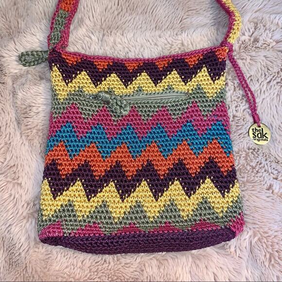 The Sak Boho Zig Zag Pattern Rainbow Colorful Crochet Crossbody - Picture 3 of 11